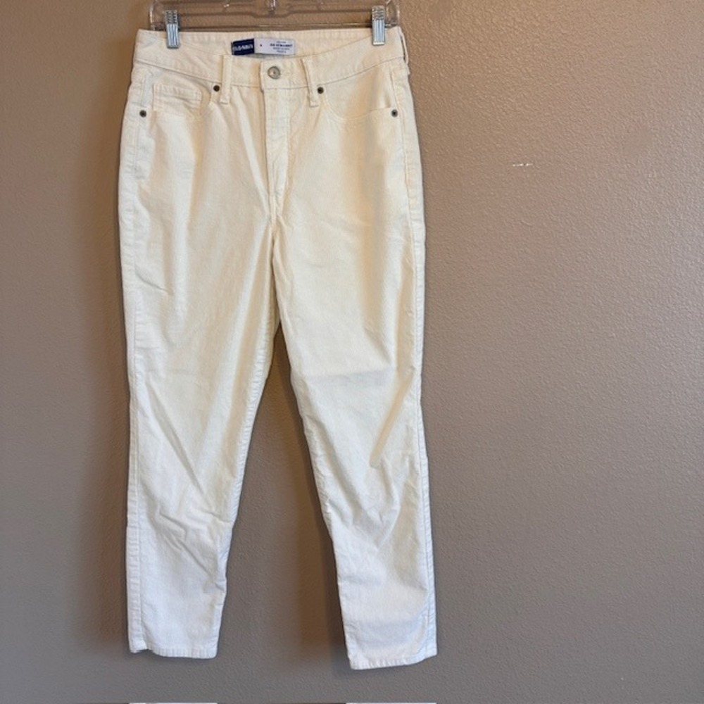Old Navy Women's White Corduroy High Rise OG Straight Ankle Pants 8 Stretch
